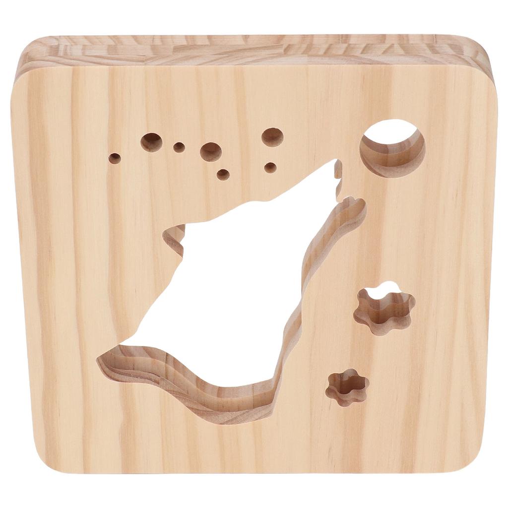 Wooden 3D LED Light Hollow Wolf Shaped Pattern Warm White Pine Wood USB Power Supply Decorative Nigh