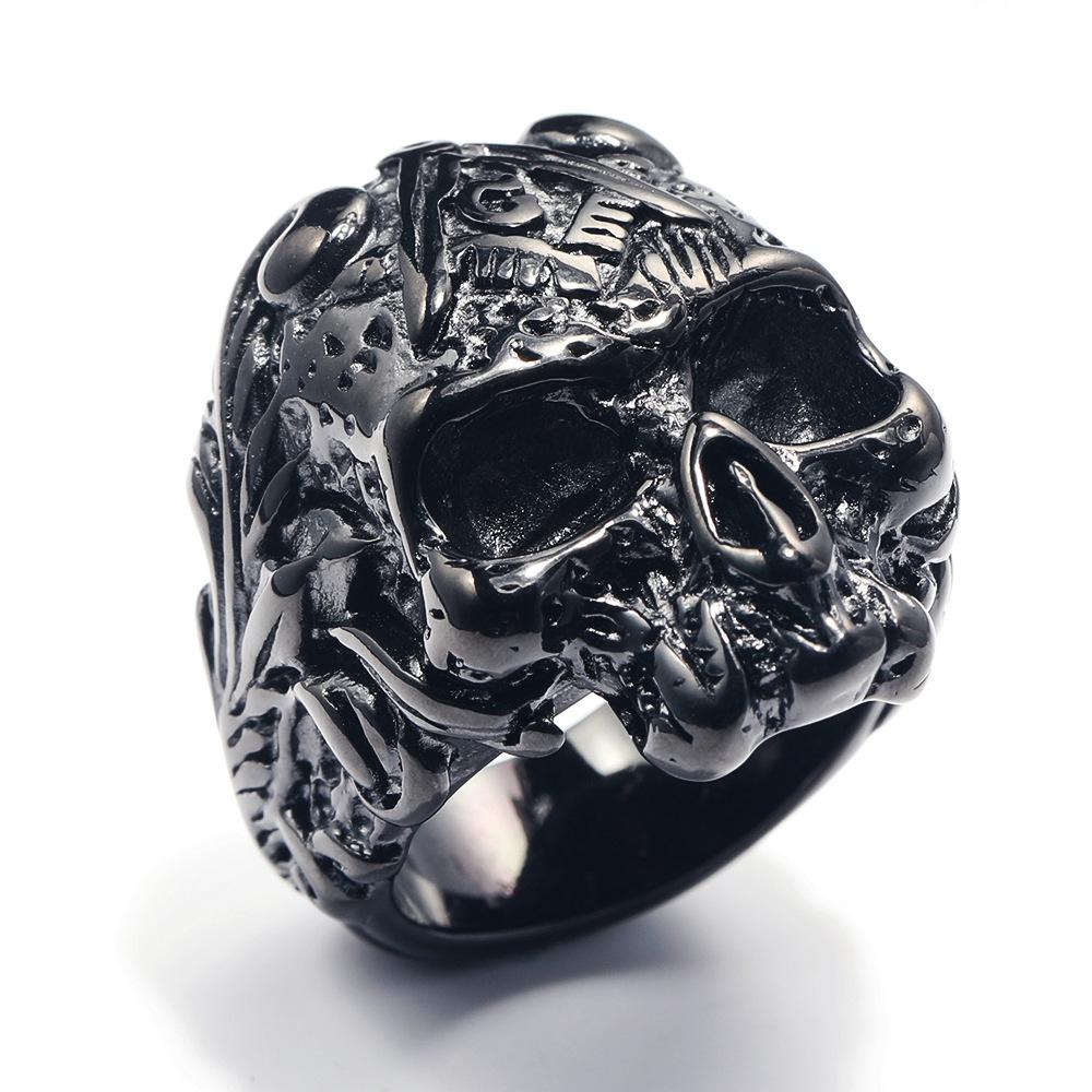 Fashion Rings 316L Stainless Steel Skull Ring Gold Color Freemasons Punk Vintage Biker Gothic Jewelry Accessories