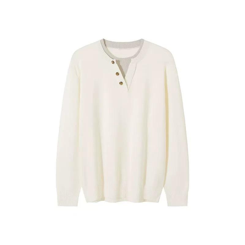 Мужской вязаный кардиган из двух частей с воротником-хенли стильно небрежный 2X Large белый 2660₽