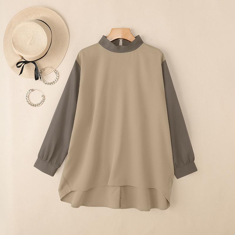 ZANZEA Women Stand Collar Loose Casual Long Sleeve Patchwork Blouse