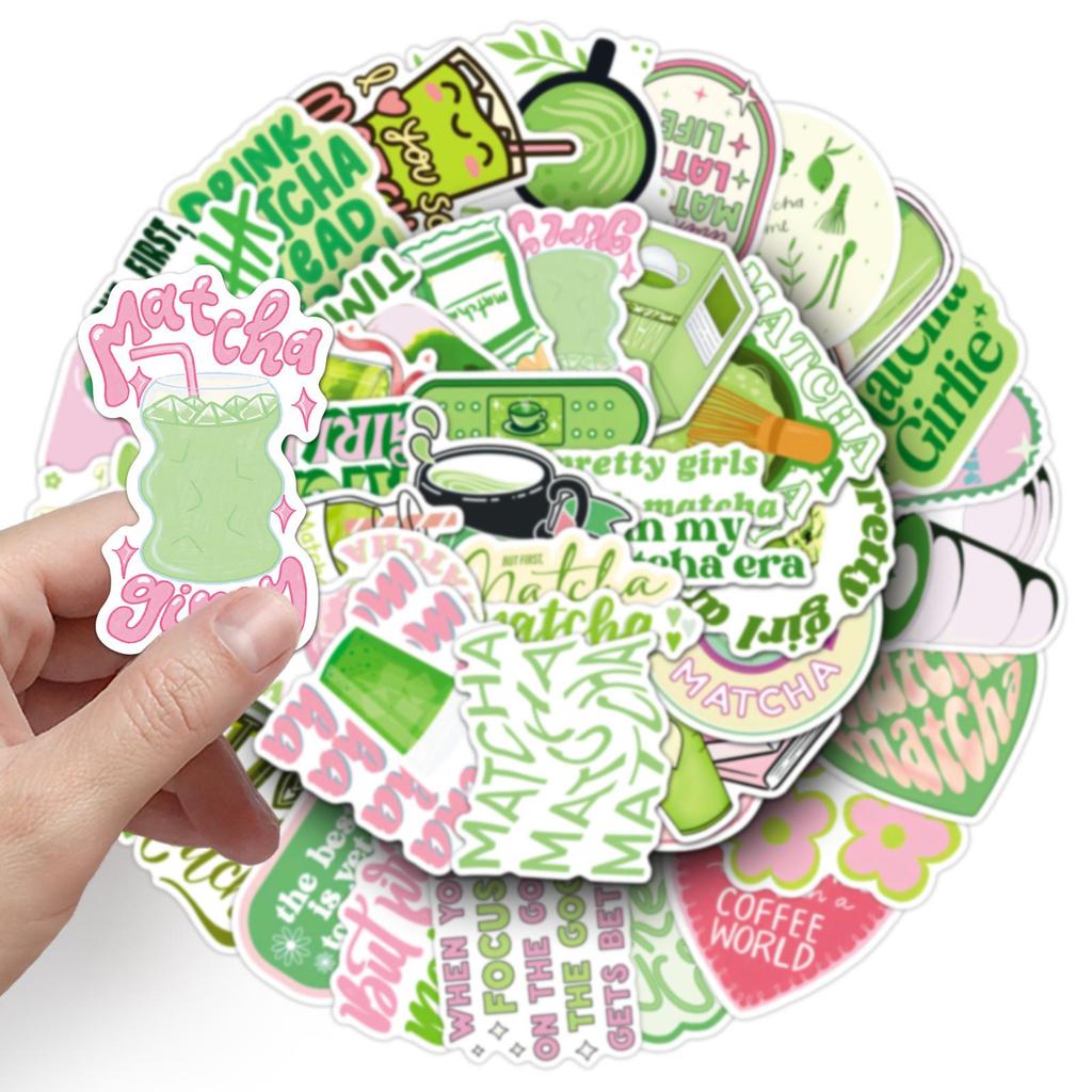 50 Matcha Girl Ästhetische Sticker - Frisches Grün & Pink Graffiti für Notizbücher & Tassen