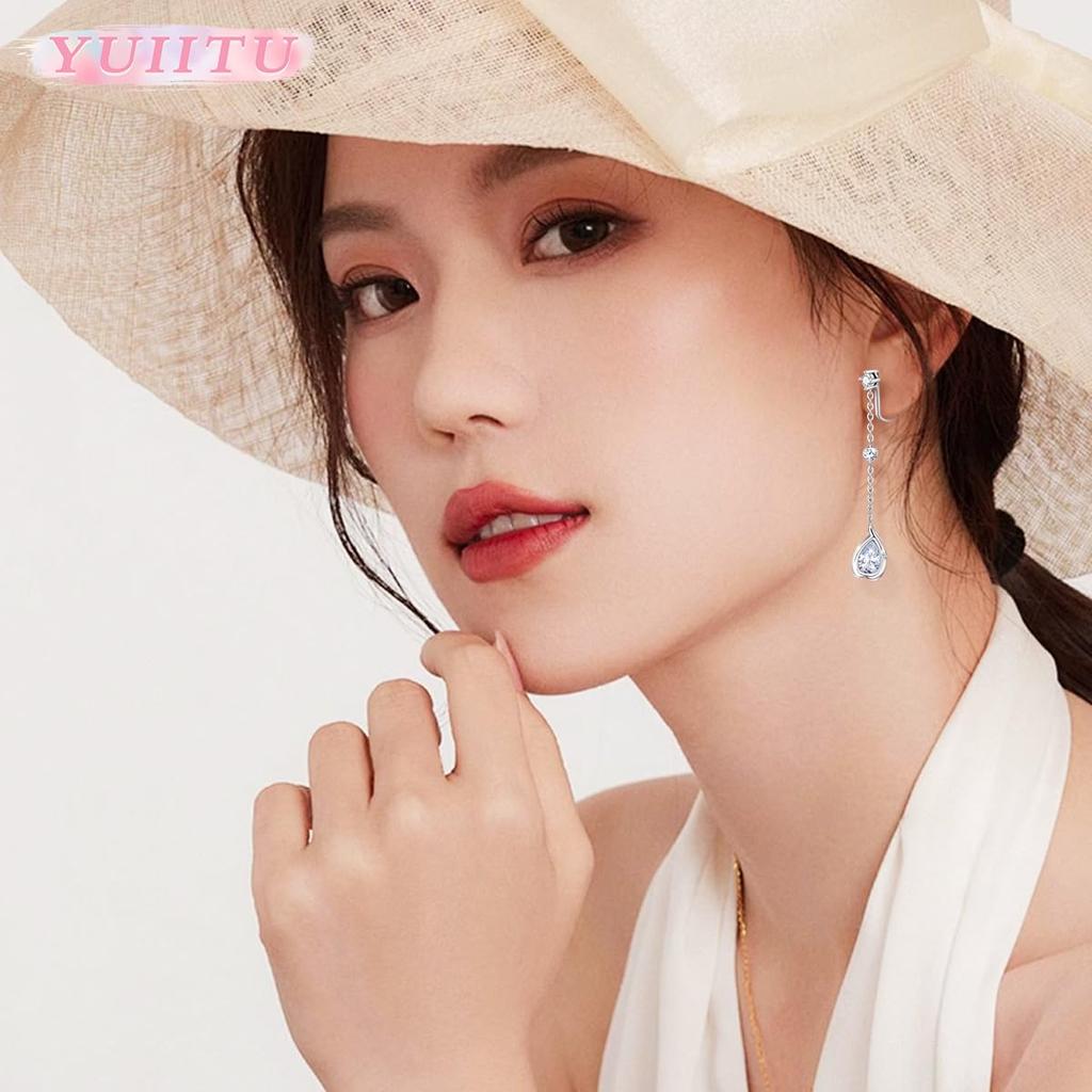 YUIITU Earrings for High Quality Dangling 925 18K Commuting Women, Popular, Zirconia, Earrings, Silver, Heart, Hypoallergenic, Gold, Plating, Flower,