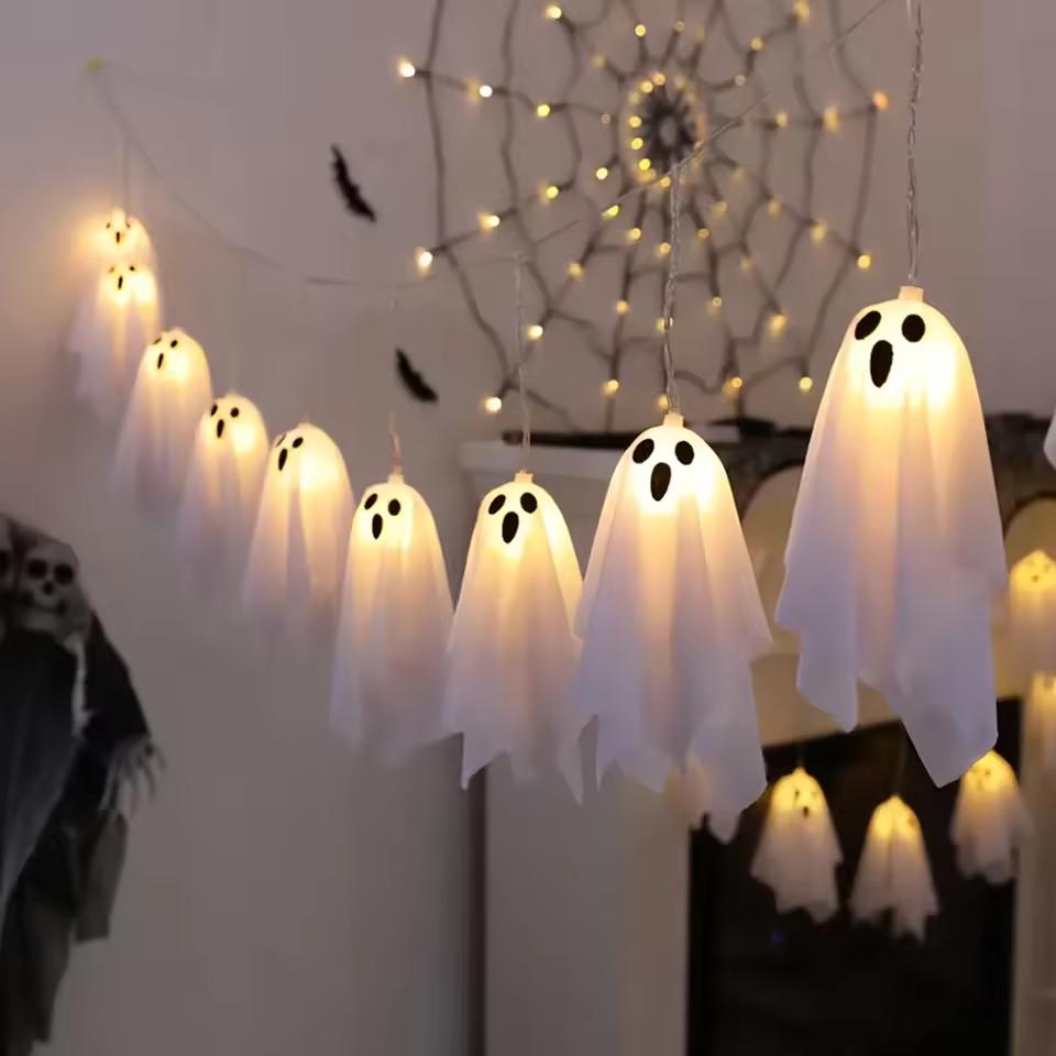 Ghost Halloween Lights 8 Modes Waterproof String Light Garland LED Hanging Ghost Horror Prop Indoor Outdoor Halloween Decoration
