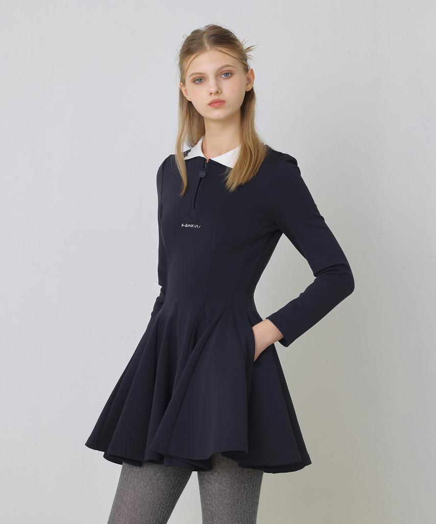 KANDINI Navy Zip-Up Flare Dress