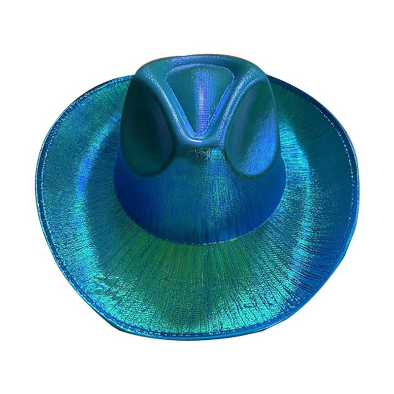 Pink Iridescent Cowboy Hat for Halloween Rave Party, Wide Brim Fluorescent Performance Top Hat.