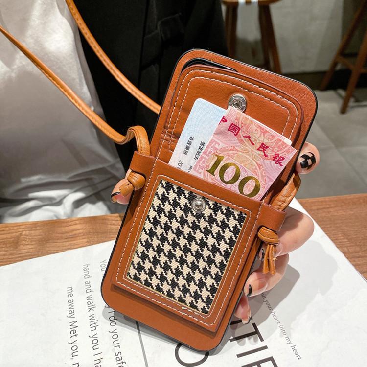 Applicable To Iphone13 Oblique Strap Insert Card Mobile Phone Case Plaid Change Card Bag Function Leather Case Protective Case XRXS