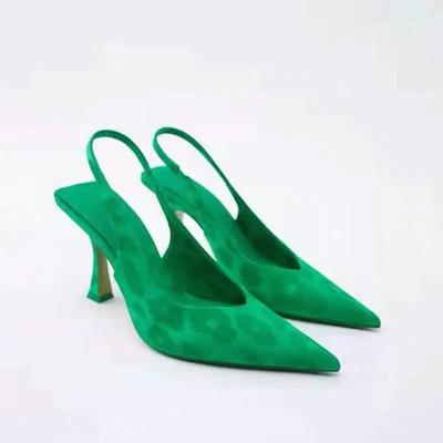 High Heeled Women's Thin Heeled Baotou Sandals, Hollow Pointed Shallow Cut Single Shoes At The Back