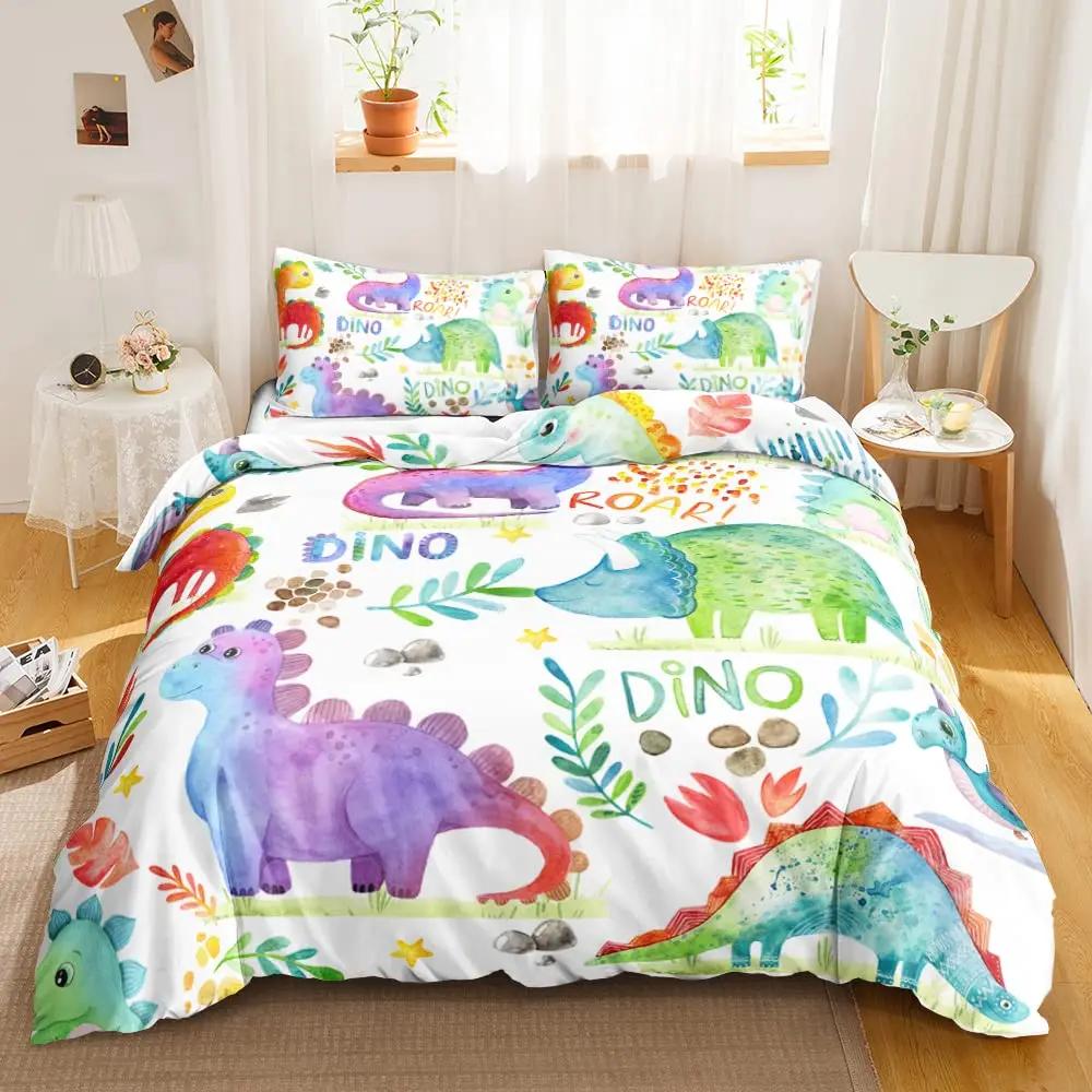 Dinosaurier Bettbezug Set Cartoon Niedlich Bettbezug Junge Bettwäsche Dino Bettdeckenbezug Sets Weich Dinosaurier Tier Teenager Schlafzimmer 3tlg.