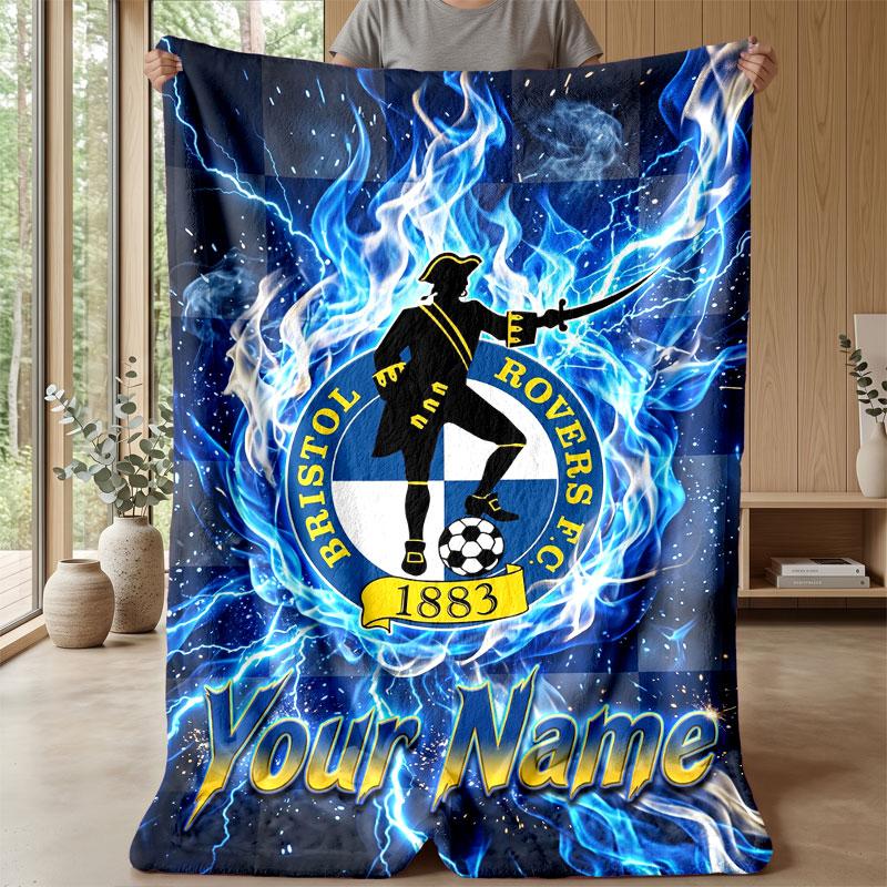 Bristol Rovers Individueller Name Text Flanelldecke Fußball Logo Personalisierte Fleece-Wurfdecke Besonderes Geschenk für Sofa Schlafzimmer Zuhause