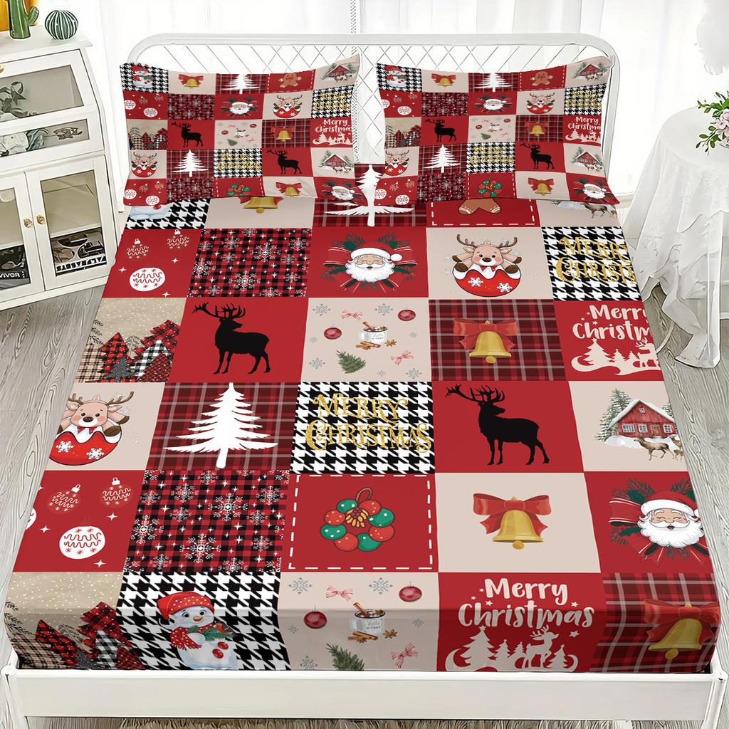 Christmas theme Fitted Sheet Santa Claus elk Christmas tree Print coreless Fitted Sheet Set Soft Bedspread Bedroom Bedding Decor