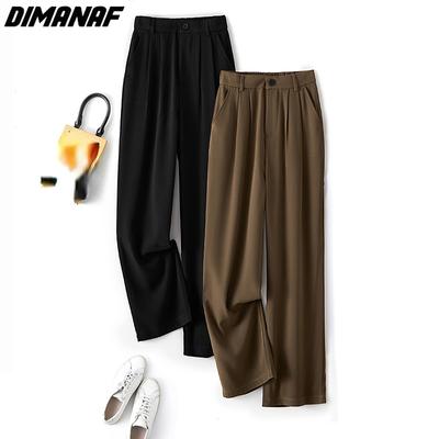 DIMANAF 2023 Plus Size Summer Long Pants Women Pants Loose Straight Show Thin Female Basic Trousers Wide Leg Pants 4XL
