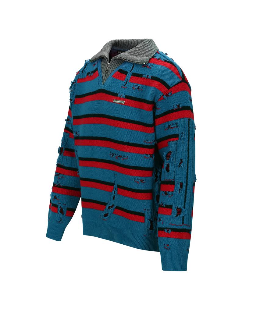 ADSB ANDERSSON BELL Stripe Jacquard Half Zip-Up Sweater Atb1331M(Blue/Red)
