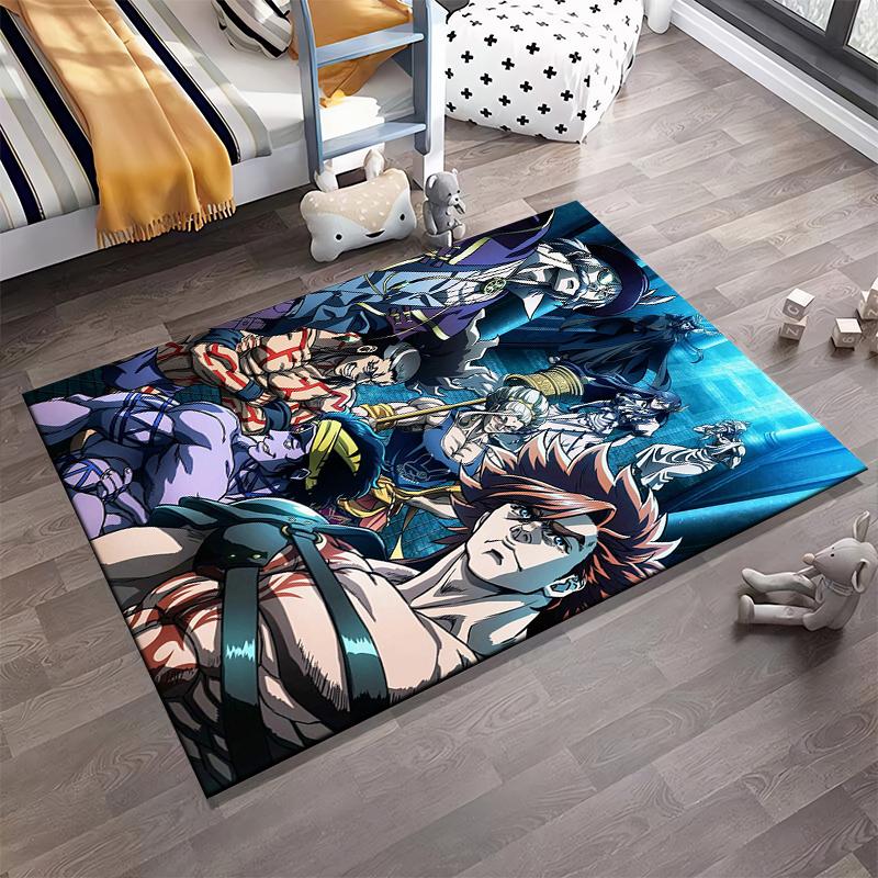 "Anime Style Carpet with Heroic Characters and Vibrant Blue Design" Suitable for use as an anti-slip for living room bedroom sofas