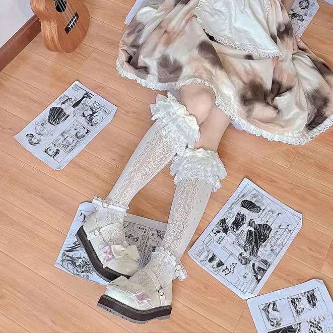 Hollow Calf Socks Sweet Girl Japanese Style Lace Ruffle Knee High Socks Summer Thin