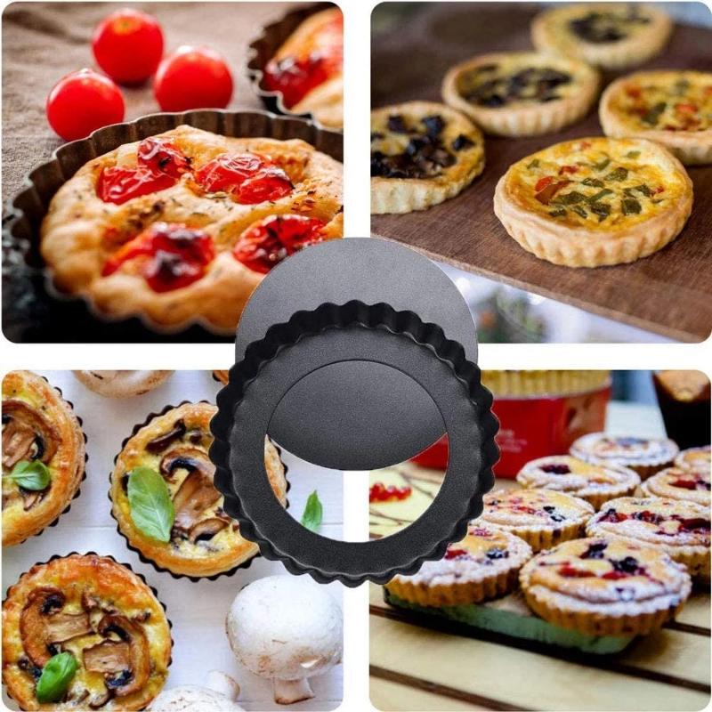 6Pcs Non-stick Tart Quiche Flan Pan Mold Pie Pizza Cake Mold Cupcake Egg Tart Tartlet Baking Mold Muffin Cup Pizza Pan Bakeware
