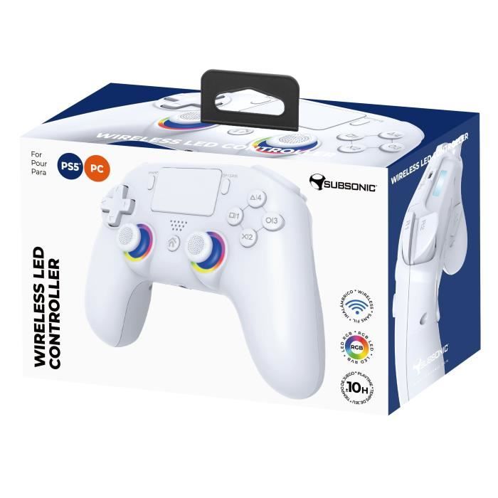 Manette sans-fil - PS5 - SUBSONIC - RGB LED - Blanc
