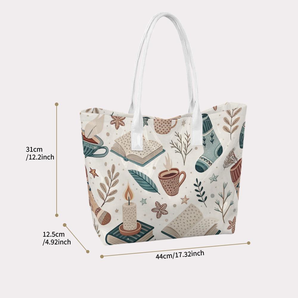 Warm Autumn Theme Printed Casual Tote Bag for Daily Shopping Outdoor Commute Portable Shoulder Bag