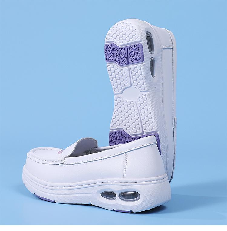 Summer Non-Slip Leather Nurse Shoes: Double Air Cushion, Thick Soft Sole, Breathable, Comfortable for Medical Work