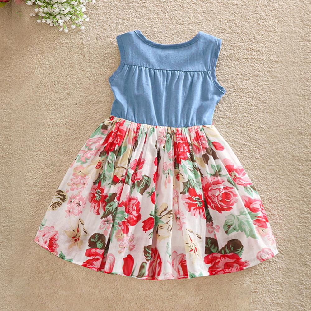 2-12 Years Old Children's Dress Girls Summer New Casual Denim Flower Dress