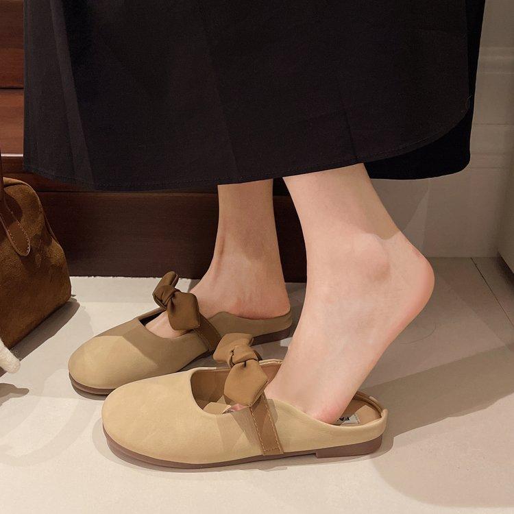 Fairy Wind Bow Bag Head Half Slippers Women Wear 2025 New Summer Soft Flat Bottom French Out Cool Slippers