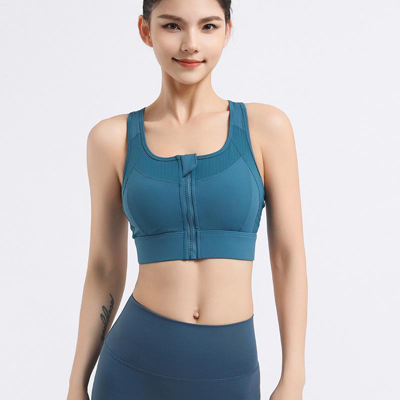 Women's Shockproof Sports Bra with Front Zipper and Side Support - Minimizes Bust for Running and Yoga