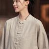 Johnature Women Vintage Stand Shirts Solid Color Long Sleeve Tops Spring Button Pockets Loose Women Shirts
