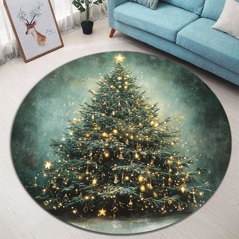 Round Area Rug 2D Flat Christmas Ball Pattern Carpet Flannel Soft Fluffy Cozy Living Room Table Floor Pad Decor