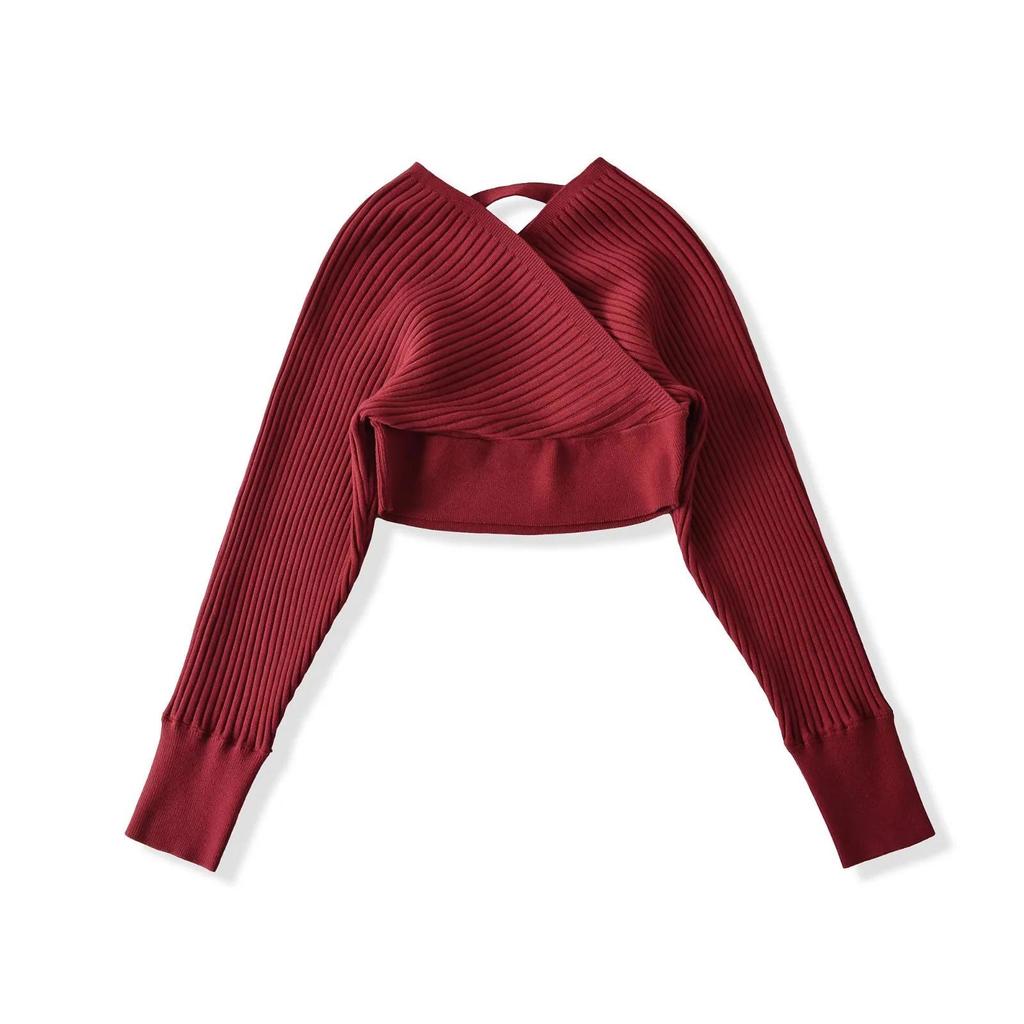 Women's One-Shoulder Long Sleeve V-Neck Waist-Cinching Knit Sweater - Slimming Ribbed Off-the-Shoulder Top