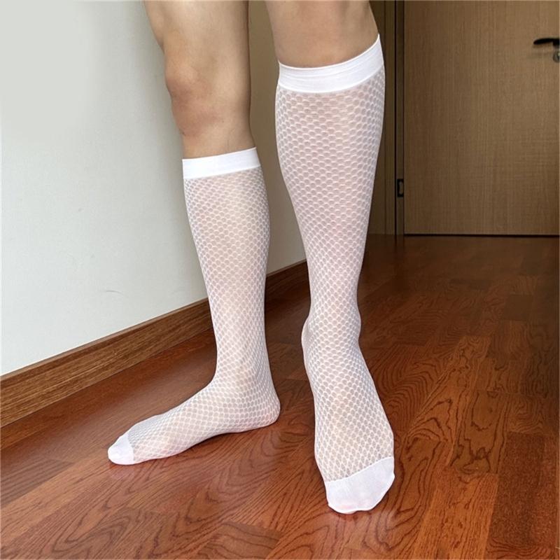 Men Thin Business Dress Socks Stretchy Nylon Sheer Knee Highs Dress Socks Over the Calf Dress Socks Sheer Casual Socks
