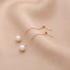 Women Gold Chain Long Tassel Earrings With Round Freshwater Pearls Wedding Bridal Jewelry