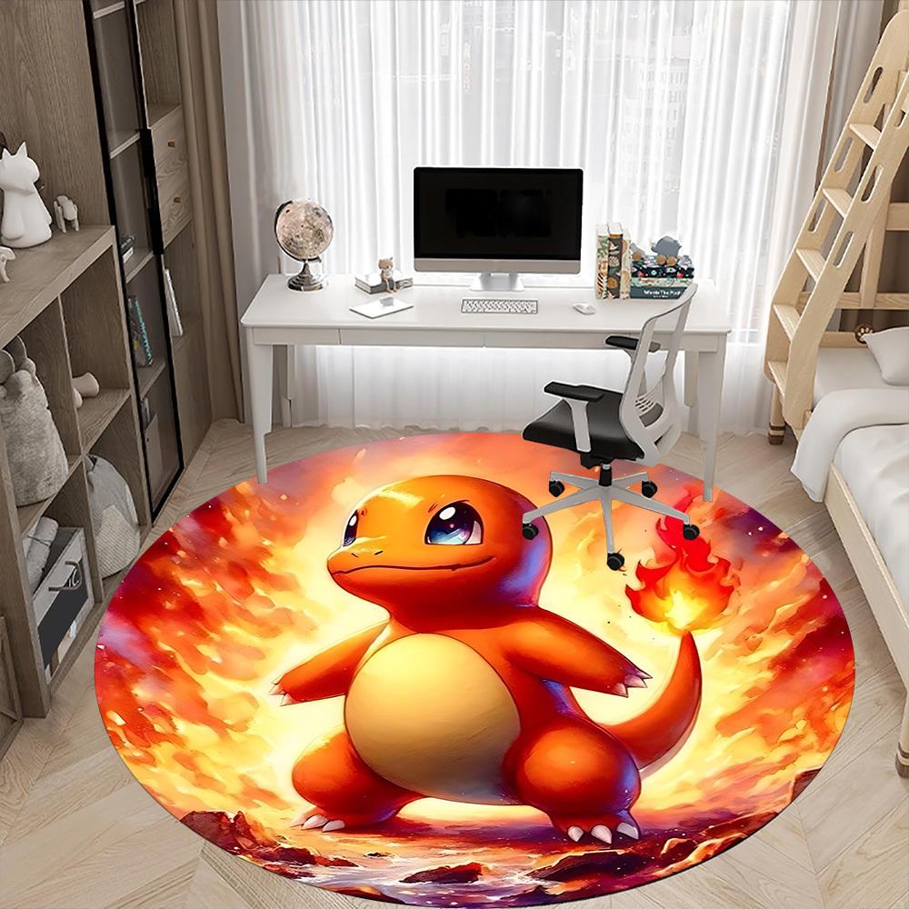 1pcPokémon Flame Dragon Office Round Area Rug, Indoor Mat Suitable For Office, Bedroom Living Room Home Decor, Room Deco,  Offic a0928144