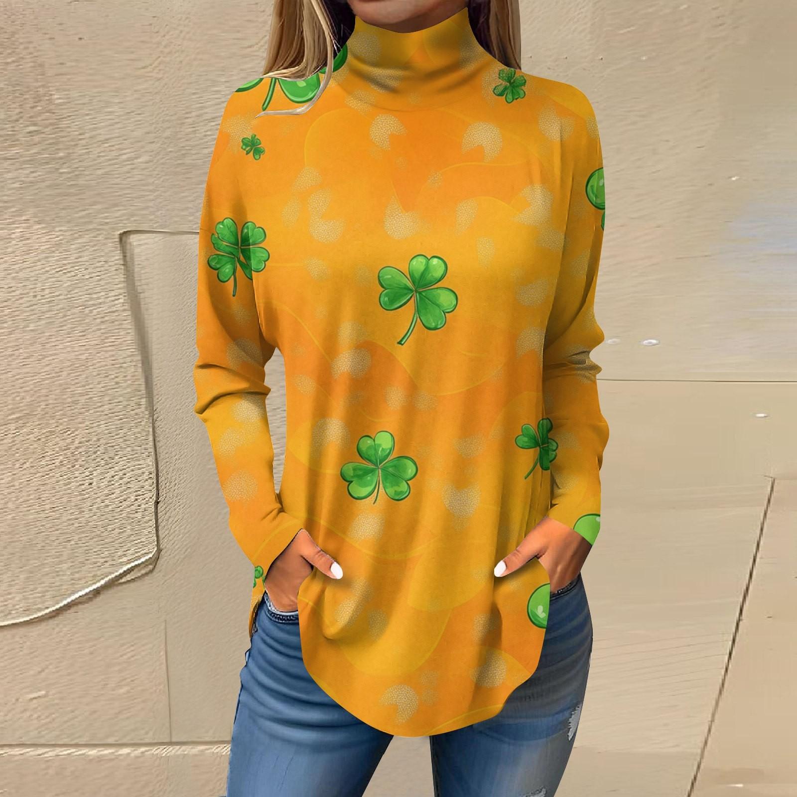 

Женская мода Повседневная свободная водолазка St. Футболки с принтом ко Дню Святого Патрика XL жёлтый