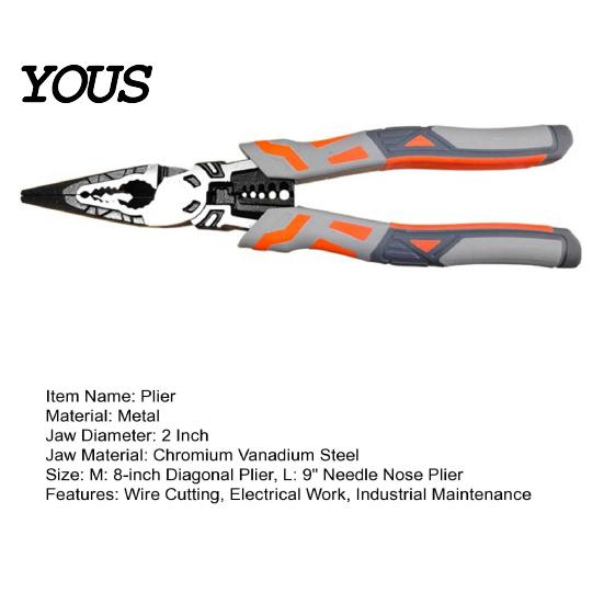 Ergonomic Non Slip Cable Cutters 9" Needle Nose Plier, 8-inch Multi-Function Diagonal Pliers, Heavy Duty Cr-V Mechanical Repair Hand Tools Steel Wire