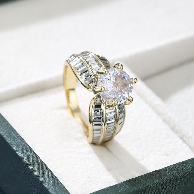 

Luxurious Sparkling Round Set Zircon Women s Ring, Fashionable Classic Festival Party Accessories Zircon 7