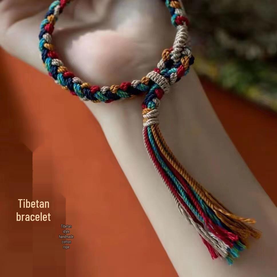 Tibetan Handmade Multicolor Braided Cotton Bracelet, Adjustable Ethnic Style Jewelry Gift.