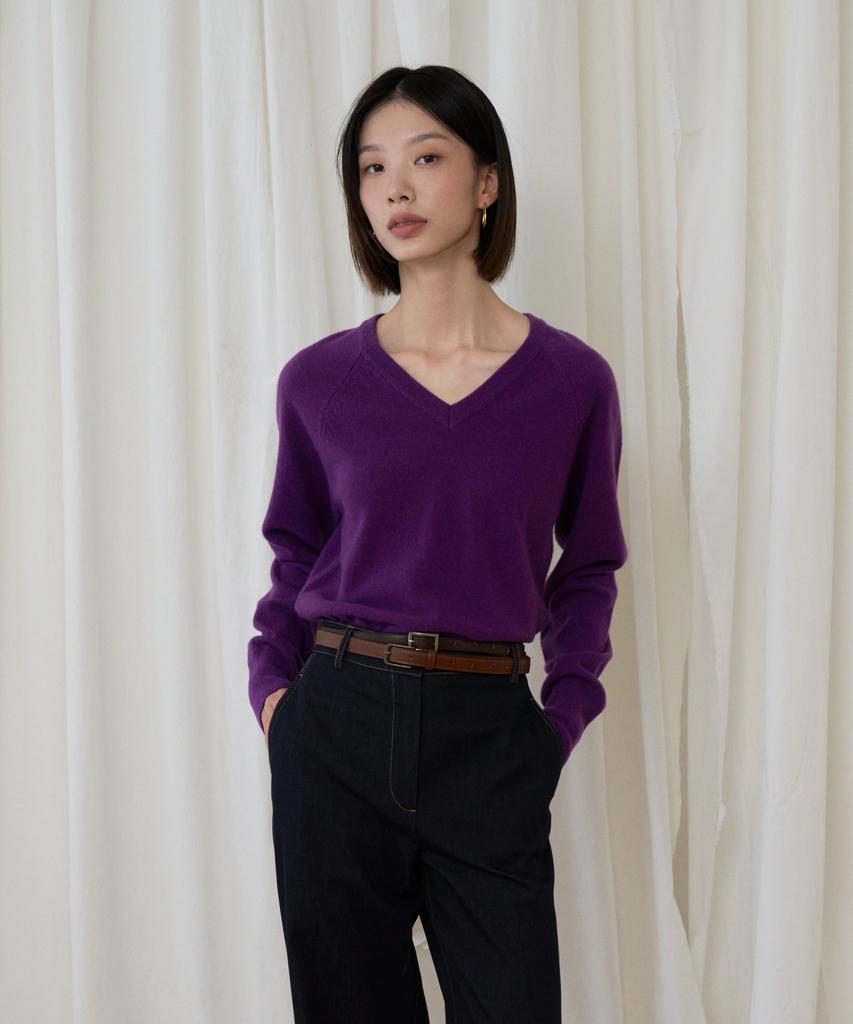 VLETI Wool 100% V-Neck Raglan Knit (Purple)