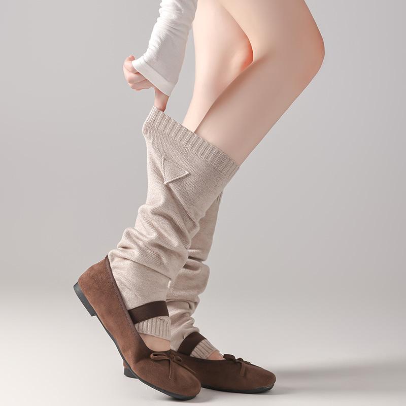 Female Autumn New Style Solid Color All Match Knit Gray Pile Socks