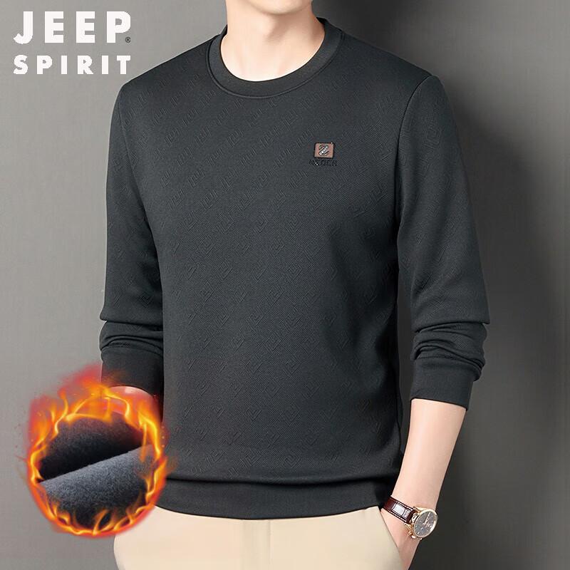 JEEP SPIRIT Men's Fleece-Lined Round Neck Sweatshirt
