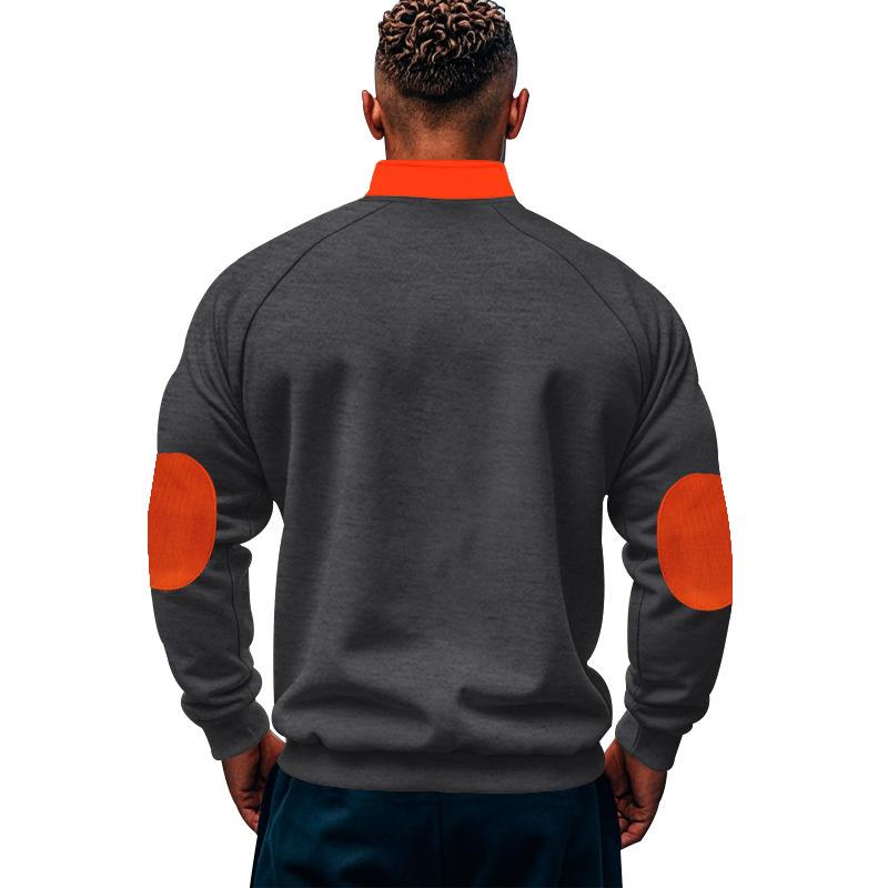 Autumn Winter Patchwork Sweatshirts Men Loose Casual Fleece Heavyweight Stand Up Collar Pullover Half Zipper Long Sleeved Sweatshirt