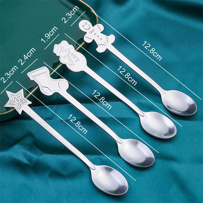 4Pcs Christmas Coffee Spoons with Gift Box Stainless Steel Snowman Star Dessert Spoons Teaspoons Cutlery Spoon Christmas Gift