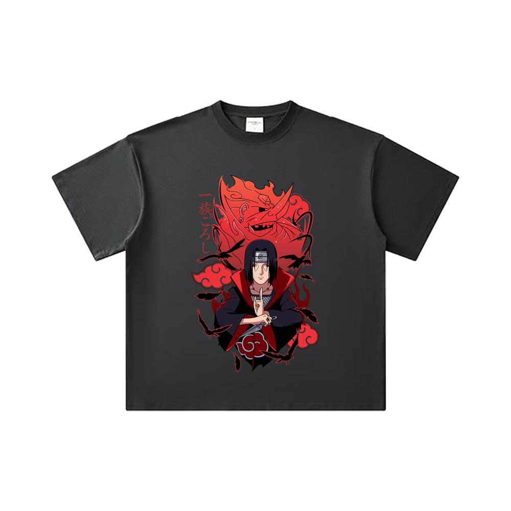 260 GSM Double Yarn 32 Count 100% Cotton Naruto V12 Itachi Print Unisex Heavy Cotton T Shirt