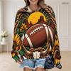 Women Plus Size Round Neck Long Sleeve Daisy Football Printed Pullover Sweatshirt