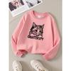 Girls' Round Neck Sweatshirt, Girls' Casual Printed Round Neck Pullover, Cute Cat Creativity Art Design