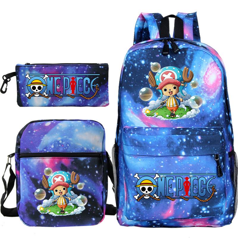 ONE PIECE Luffy Peripheral Student School Bag Three-piece Youth Backpack Shoulder Bag Pencil Case