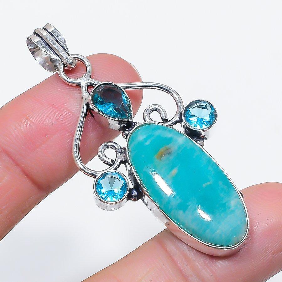 

Натуральный амазонит, драгоценный камень топаз, ювелирная подвеска из стерлингового серебра 925 пробы, 2,29 k5b28