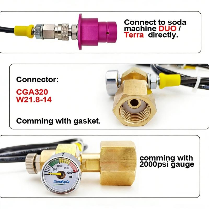 Universal Beverage Machine Gas Adapter Hose 1.5m With Pressure Gauge For Big Cylinders DIN477 W21 8 14 Connection
