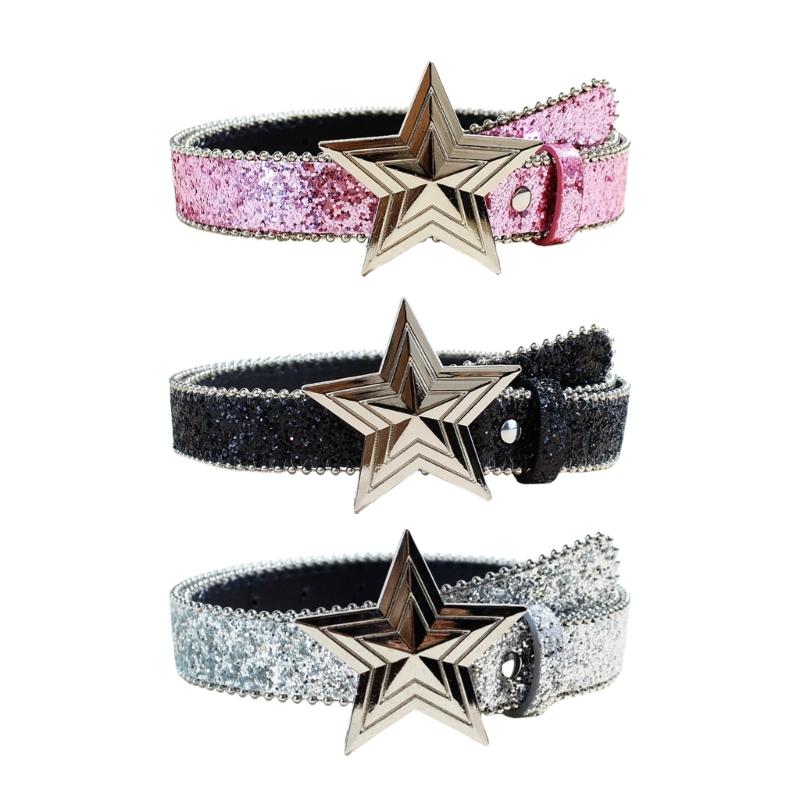 Star Buckles Belt for Women Jeans Pants Shimmering Sequined Belt Bead Trim Belt for Shorts 2000s Fashion Waist Accessories
