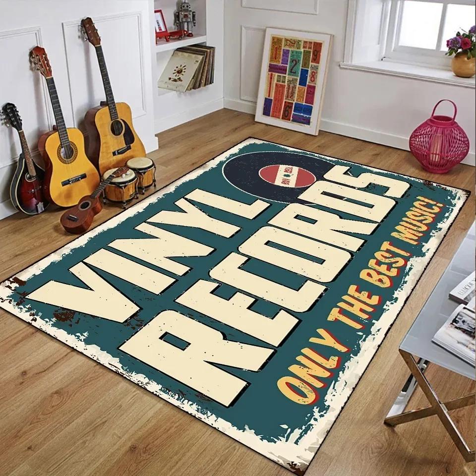 Retro Music 3D Printed Rugs for Bedroom Decoration Vintage Guitar Big Home Carpet Living Room Sofa Table Soft Non-Slip Floor Mat