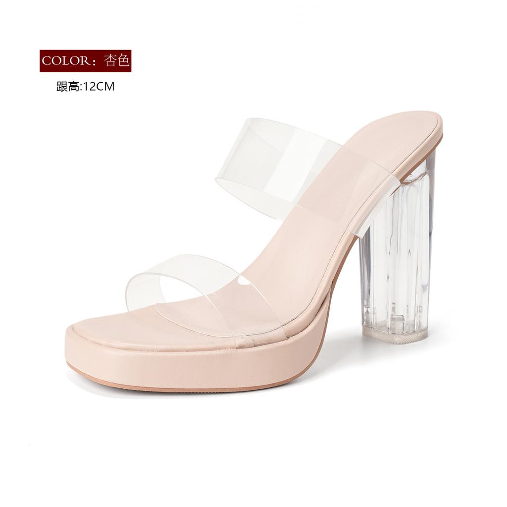 V Transparent Platform High Heels Slippers Women's Summer Wear Crystal Strap Sandals
