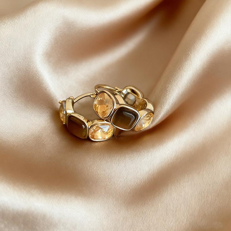 Maillard Coffee Color Amber Earrings Women's Autumn and Winter High-end Commuter Style Earrings Light Luxury Niche Design Earrings